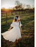 Ivory Cotton Crepe Boho Summer Wedding Flower Girl Dress